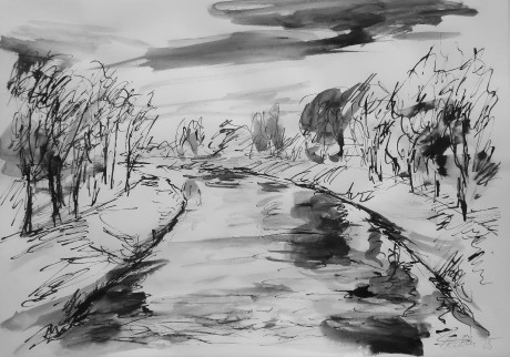 The Elbe and clouds (30x42 cm)