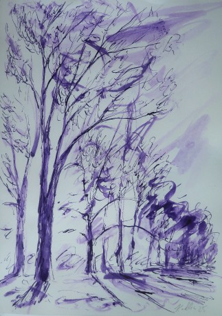 A sunlit row of trees (42x30 cm)
