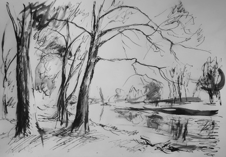 Trees by the Elbe (30x42 cm)