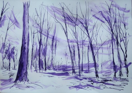 Remains of snow in the early evening forest (30x42 cm)