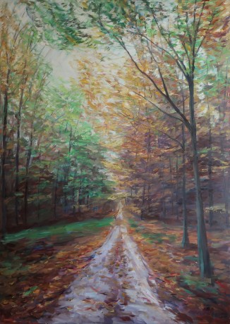 Leaves fall across the road (140x100 cm)