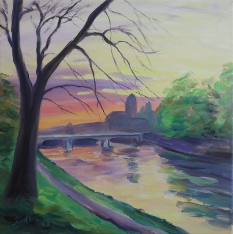 Pohled k Hučáku v předjaří (40x40 cm)