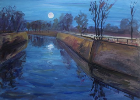 Full moon over river embankment (100x140 cm)