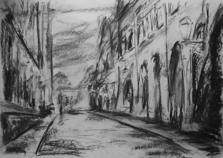 Ranní nálada v ulici s lucernami (59x84 cm)