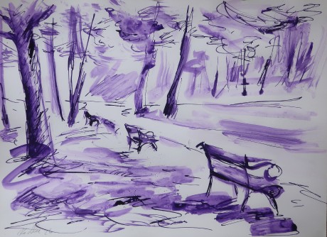 Lavičky v parku (30x42 cm)