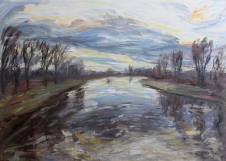 Clouds move across the Elbe (100x140 cm)