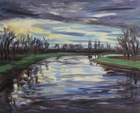 Heavy clouds over the river (100x80 cm)
