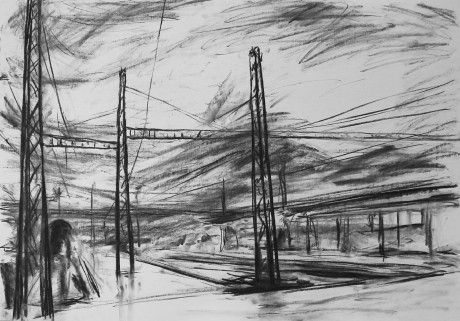 Clouds, wires, tracks (59x84 cm)