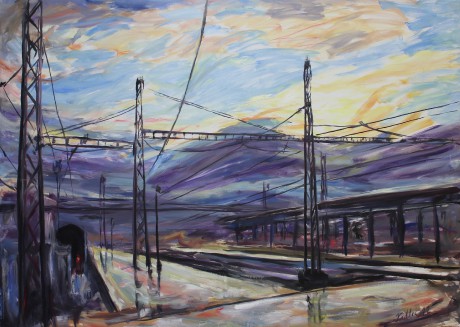 Mraky, dráty, koleje (140x100 cm)