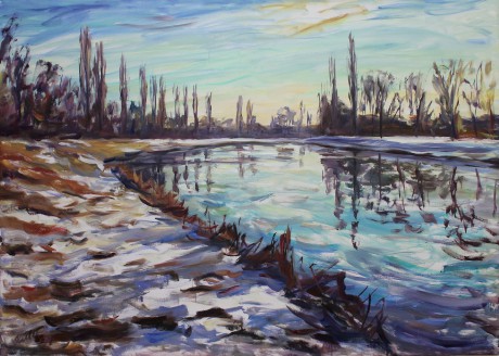 Zbytky sněhu u Labe (140x100 cm)