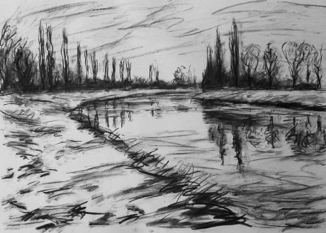 Remnants of snow at the Elbe (59x84 cm)