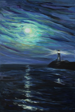 A lighthouse and the Moon (120x80 cm)