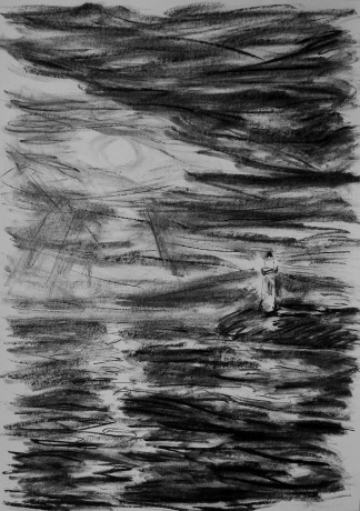 A lighthouse and the Moon (59x84 cm)