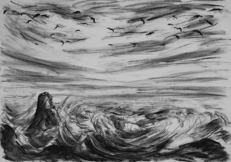 Birds above the stormy sea (59x84 cm)