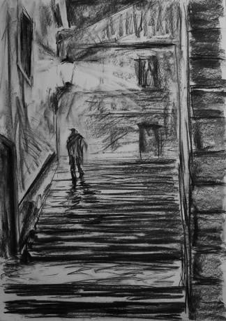 On stairs (59x84 cm)