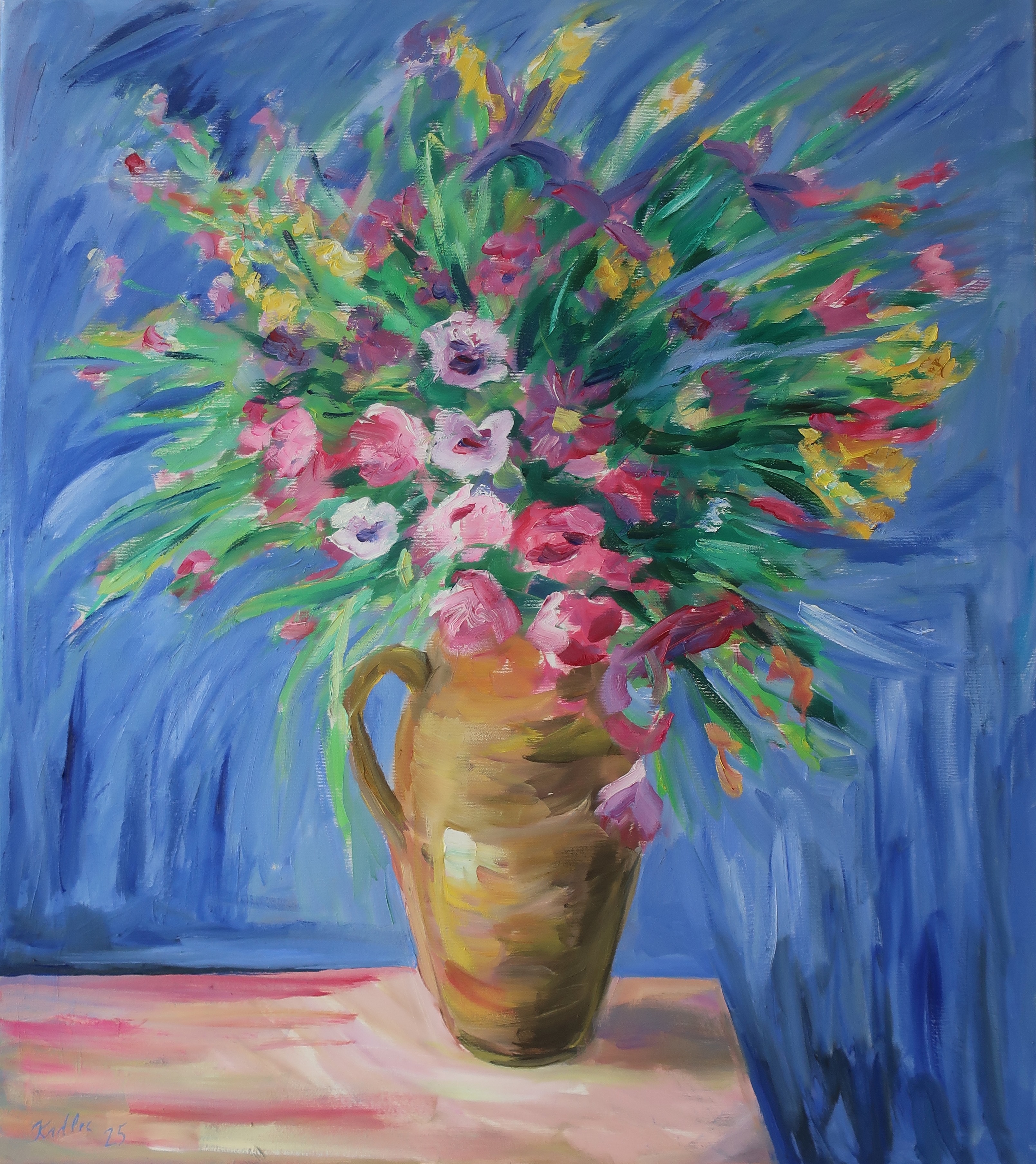 Velká kytice na modrém pozadí (90x80 cm)