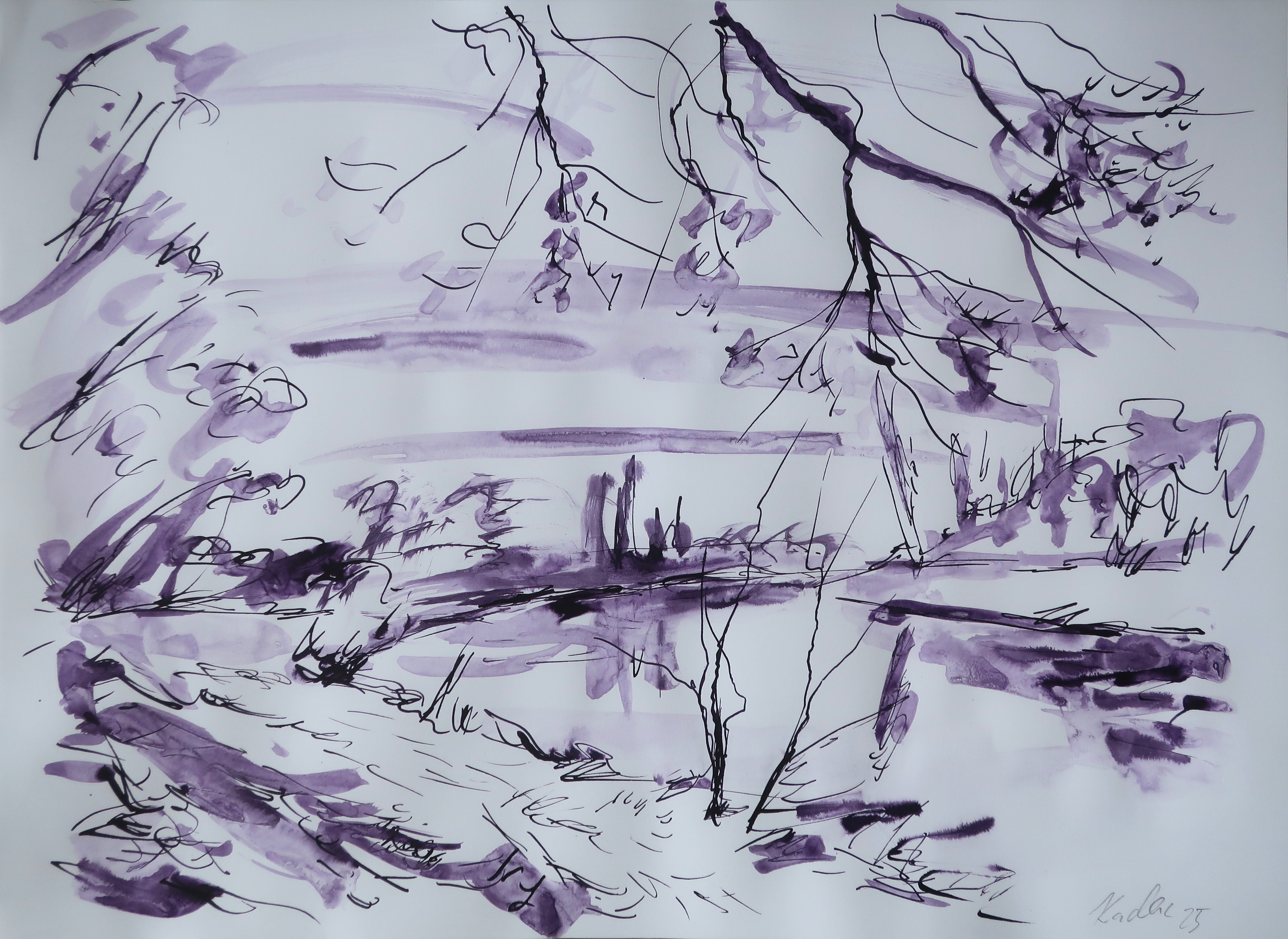 Listopadý podvečer na břehu Labe (30x42 cm)