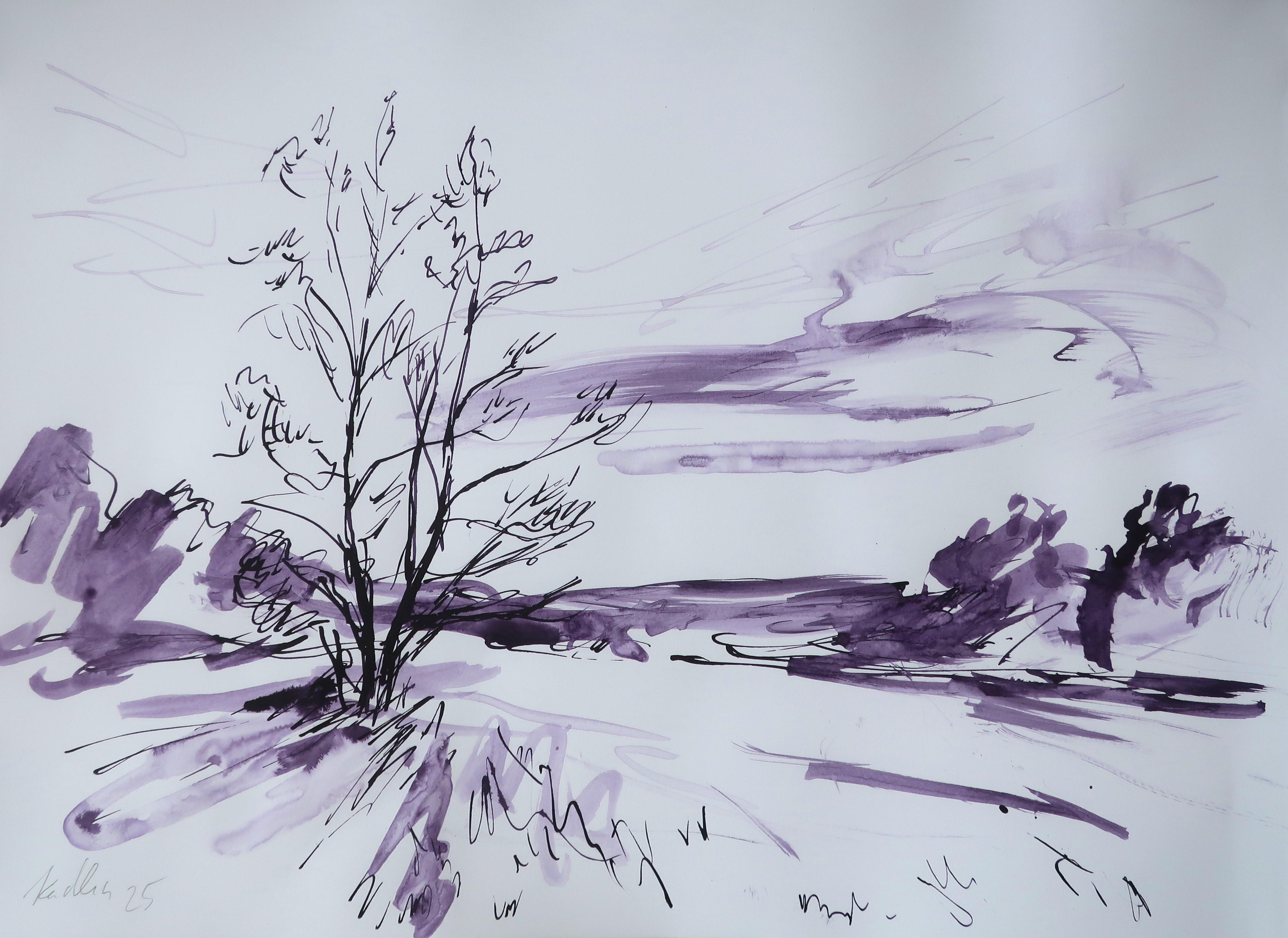Západ slunce v otevřené krajině (30x42 cm)