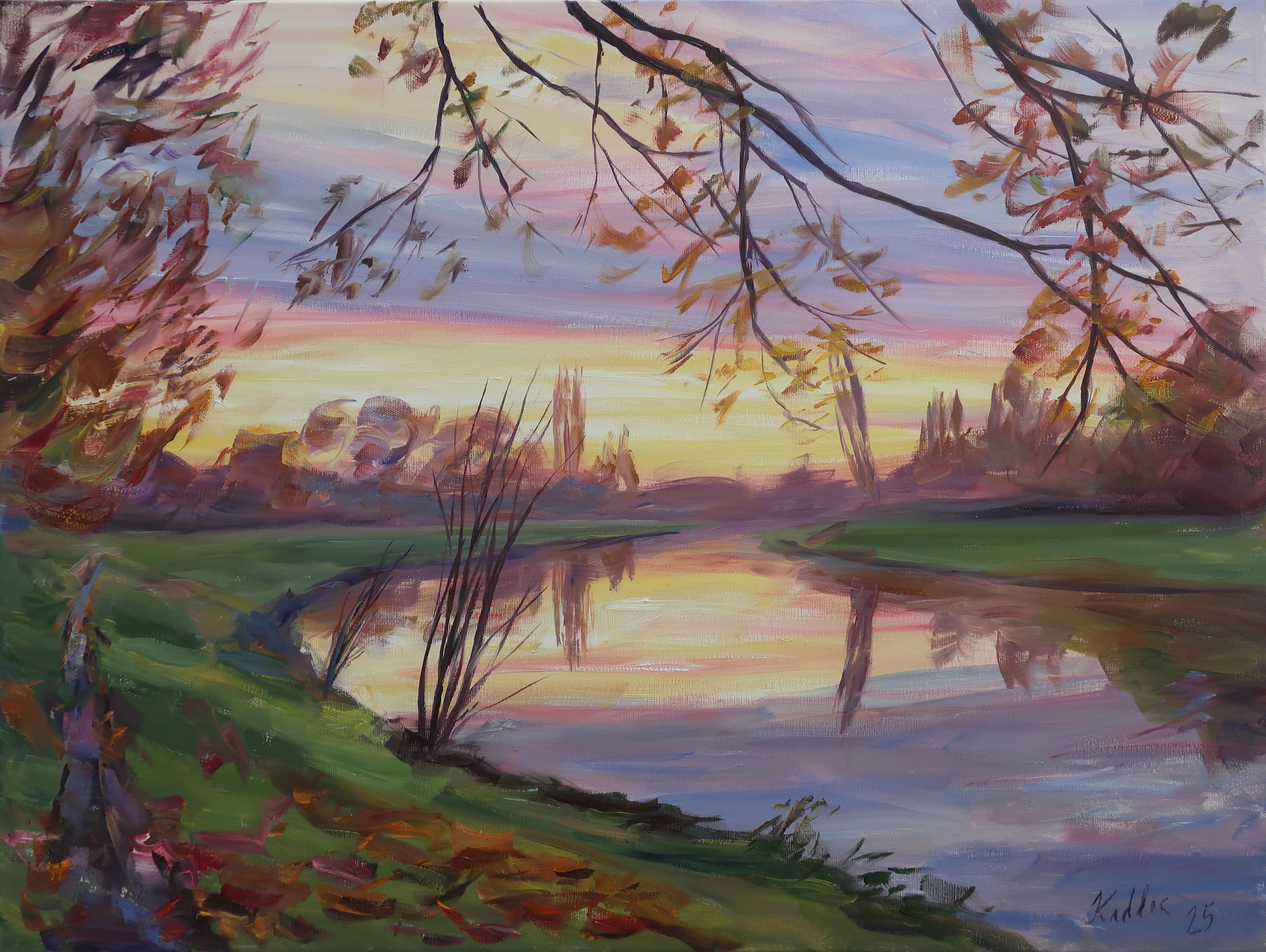 Listopadý podvečer na břehu Labe (60x80 cm)