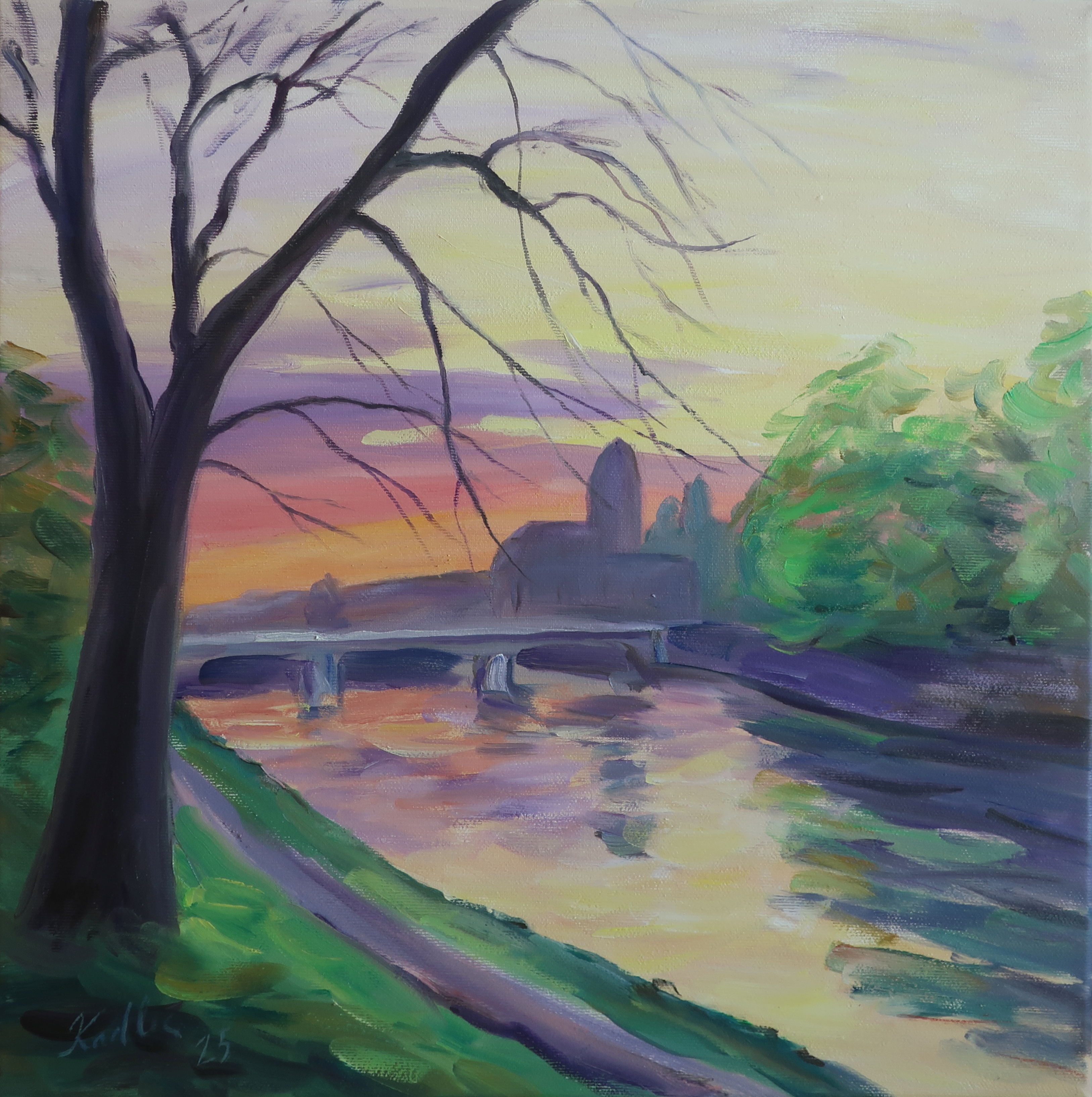 View of Hučák in early spring (40x40 cm)