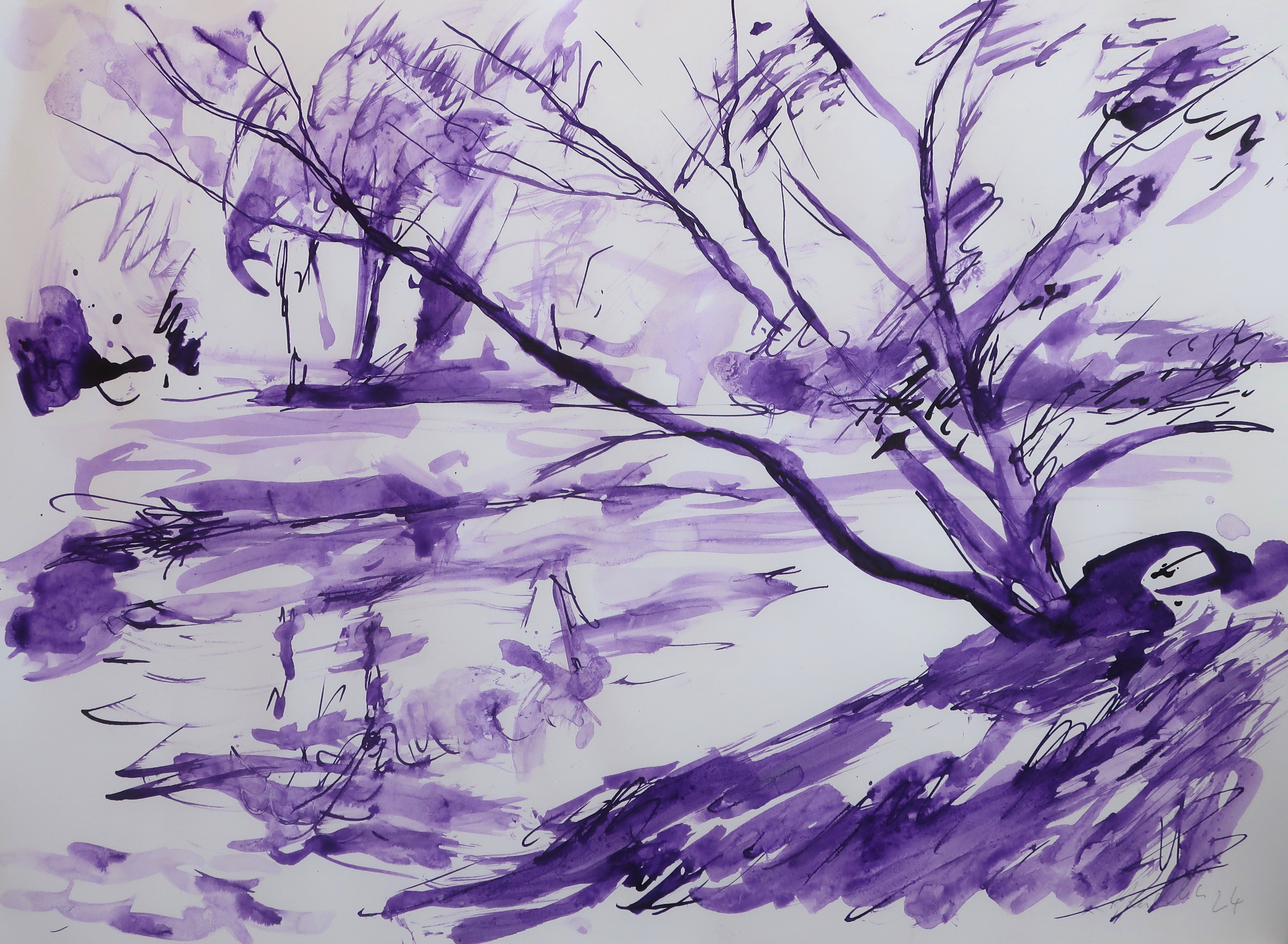 Křoví u řeky (30x42 cm)