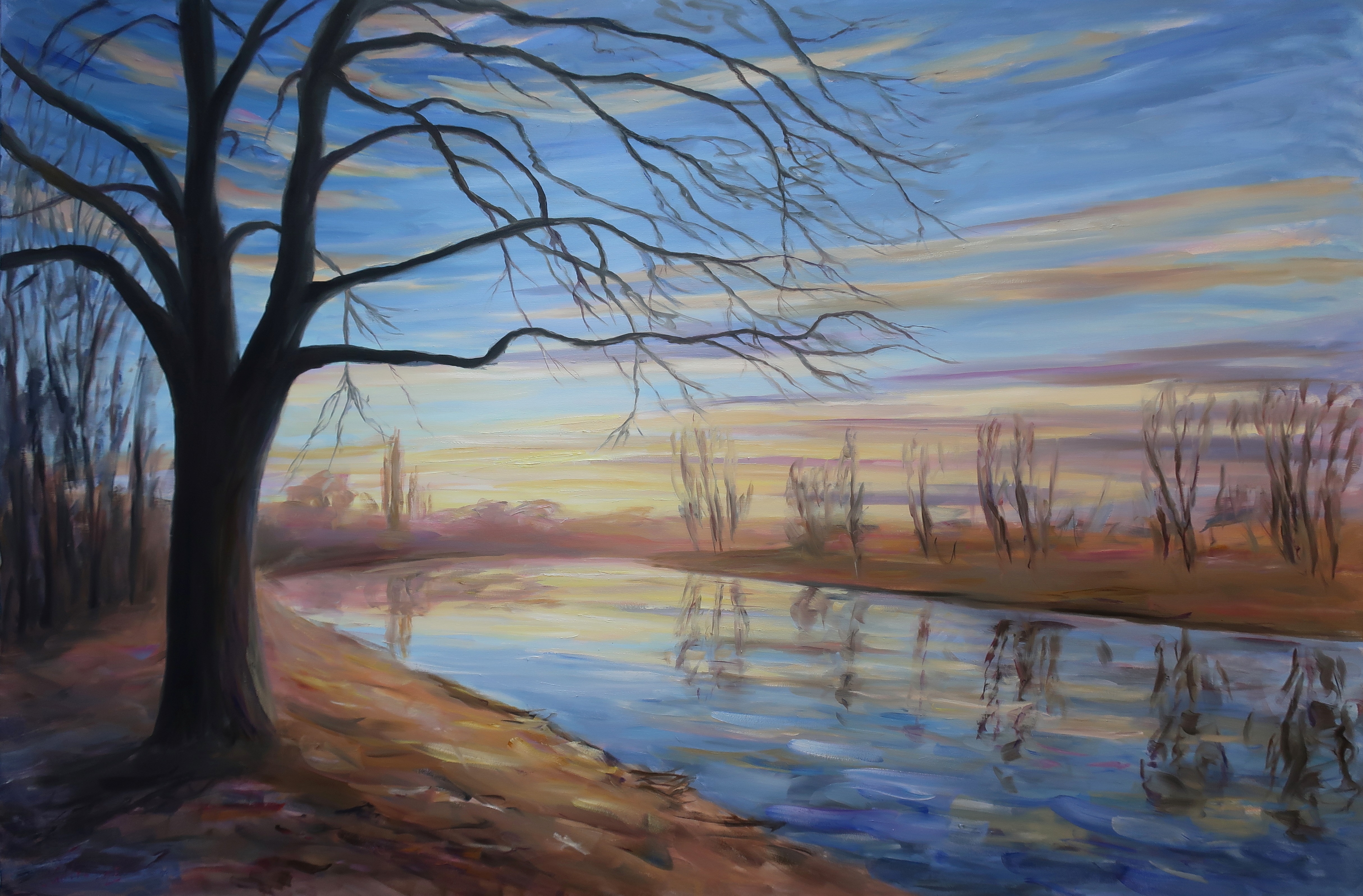 Zrcadlení ve včerním Labi (120x180 cm)