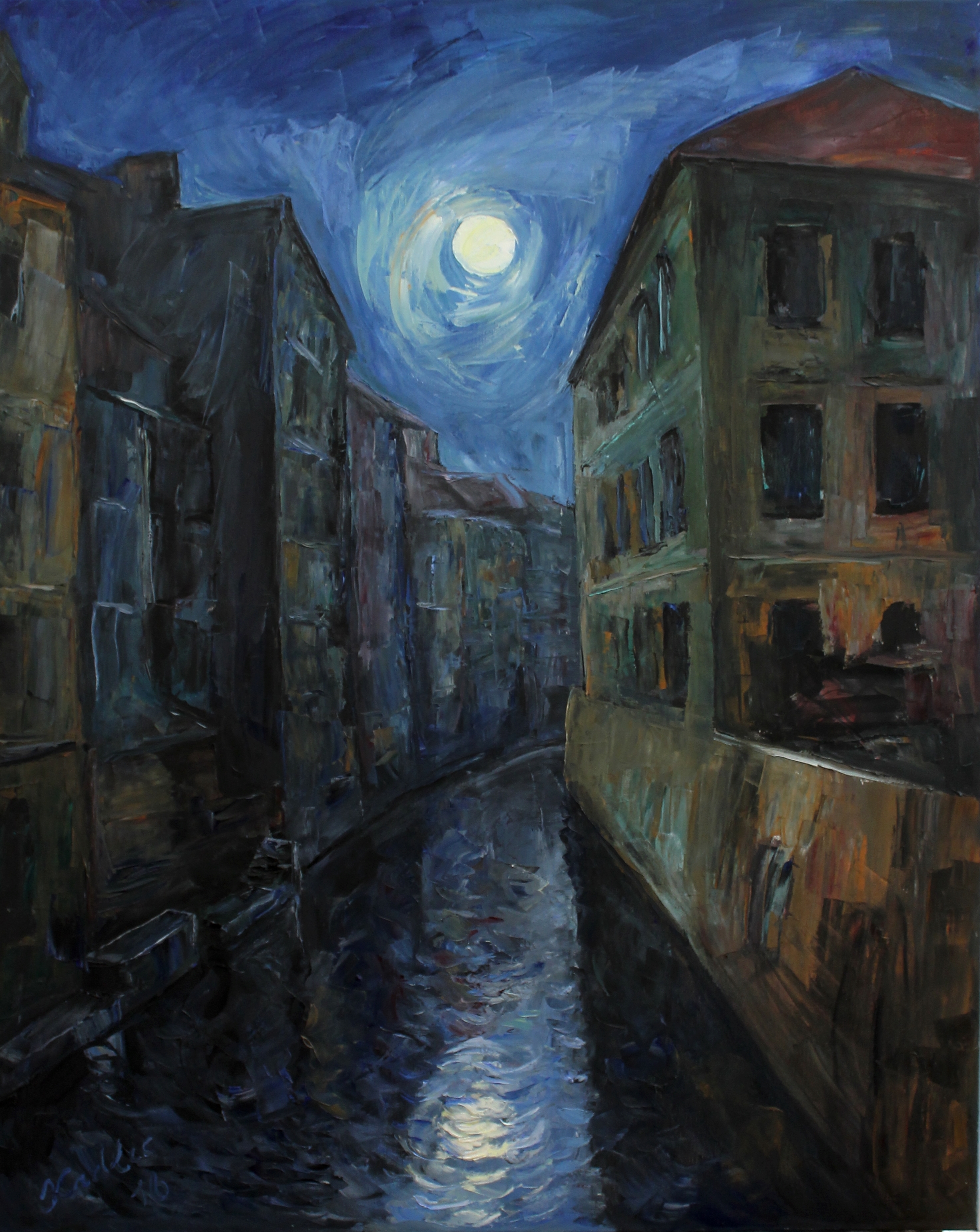 Moon above Čertovka (100x80 cm)