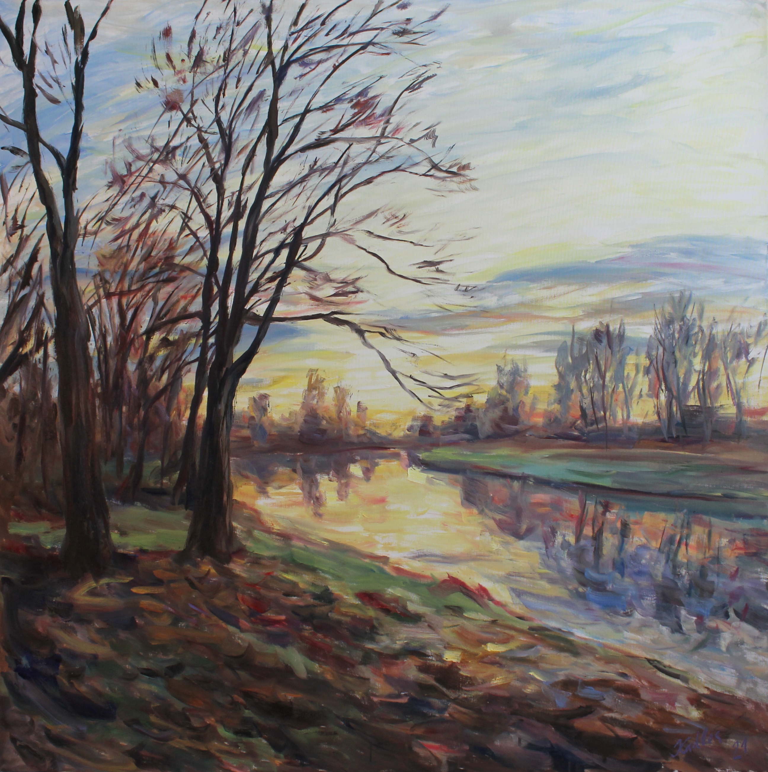 Podzimní ticho u řeky (120x120 cm)