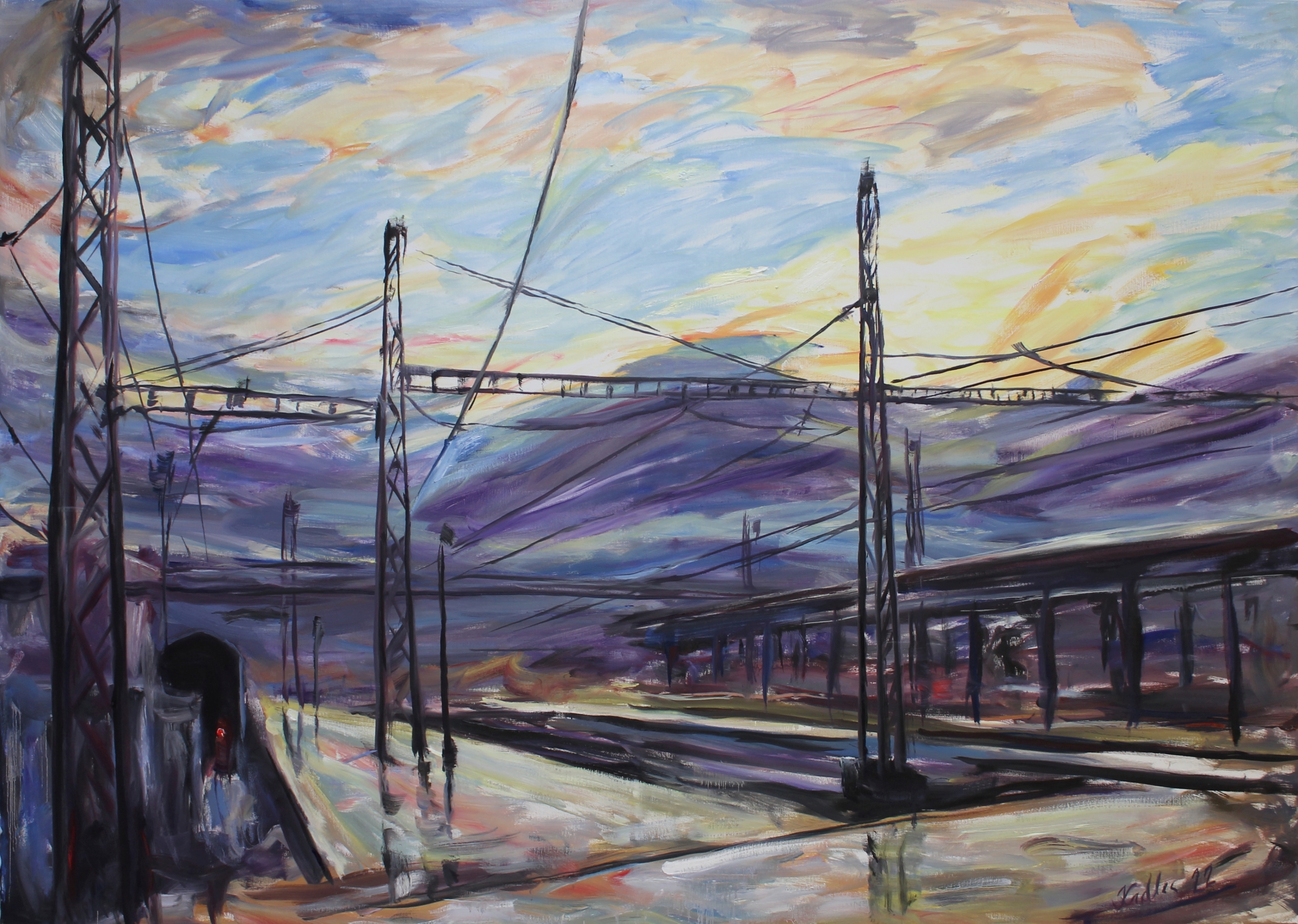 Mraky, dráty, koleje (140x100 cm)