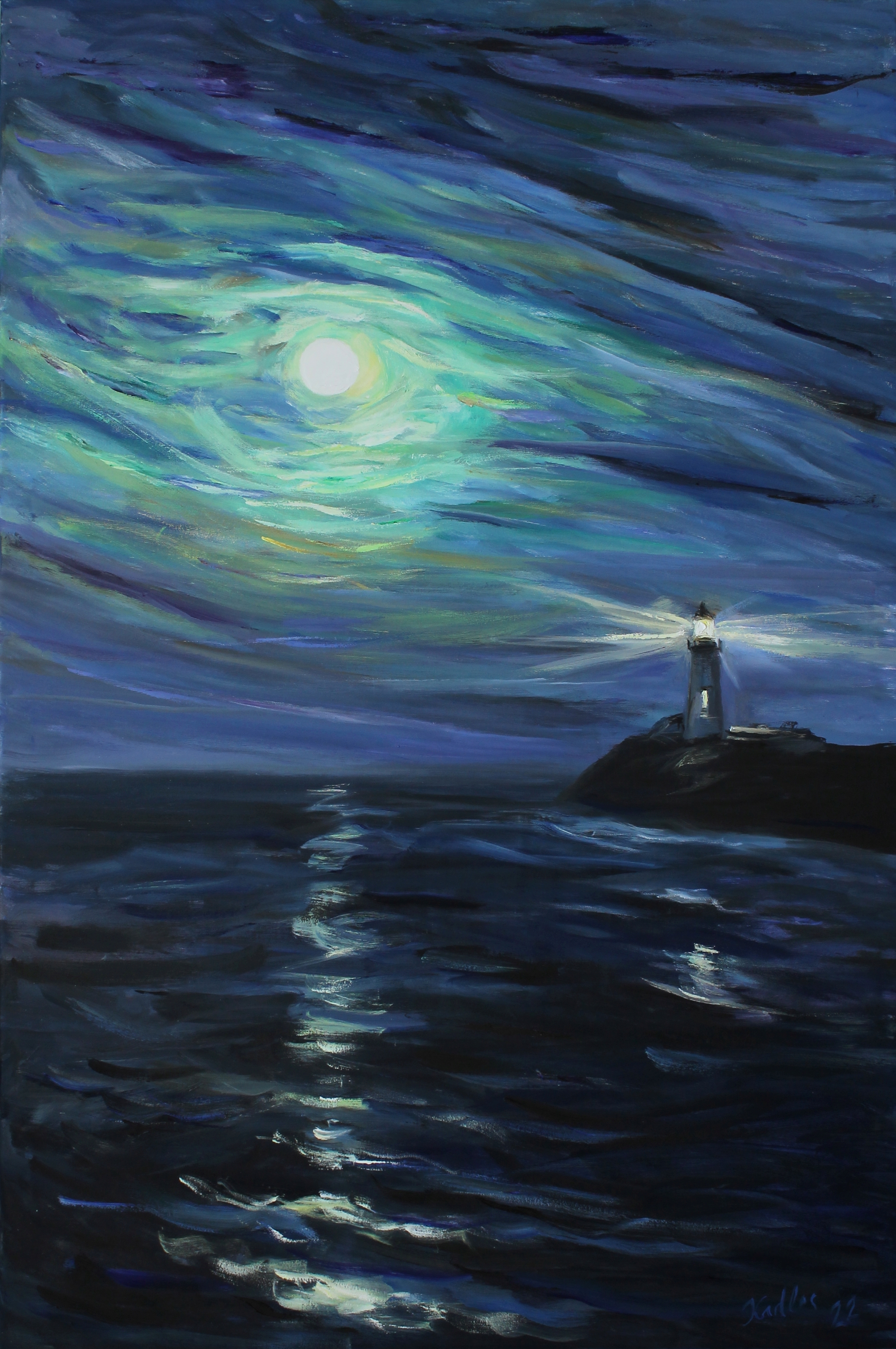 A lighthouse and the Moon (120x80 cm)